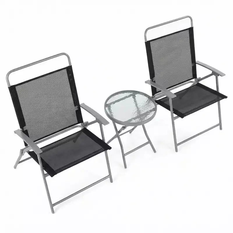 Gymax 3PCS Portable Patio Folding Table and Chairs Set w/ Extra-Large Seats Metal Frame