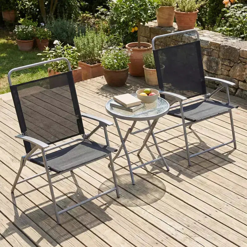 Gymax Ensemble table et chaises pliantes de patio portables 3 pièces avec sièges extra-larges et cadre en métal