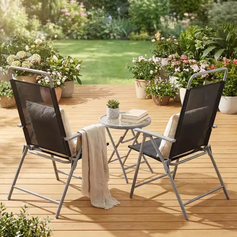 Gymax Ensemble table et chaises pliantes de patio portables 3 pièces avec sièges extra-larges et cadre en métal