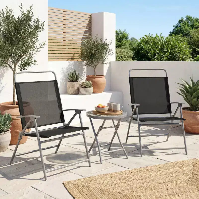 Gymax Ensemble table et chaises pliantes de patio portables 3 pièces avec sièges extra-larges et cadre en métal