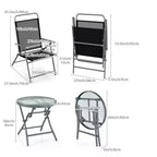 Gymax Ensemble table et chaises pliantes de patio portables 3 pièces avec sièges extra-larges et cadre en métal