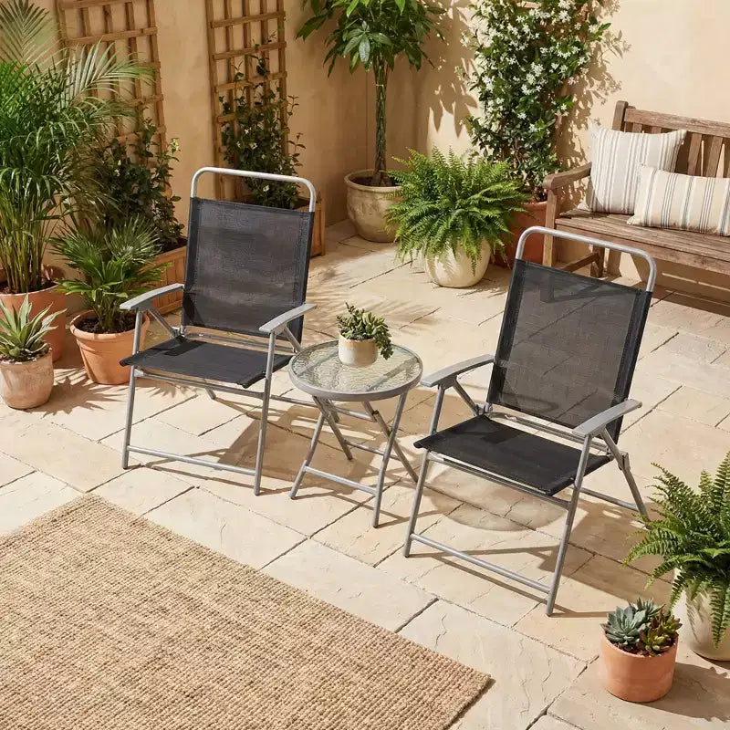 Gymax Ensemble table et chaises pliantes de patio portables 3 pièces avec sièges extra-larges et cadre en métal