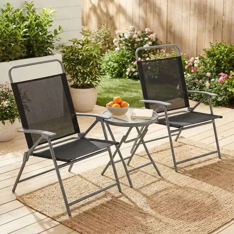 Gymax Ensemble table et chaises pliantes de patio portables 3 pièces avec sièges extra-larges et cadre en métal