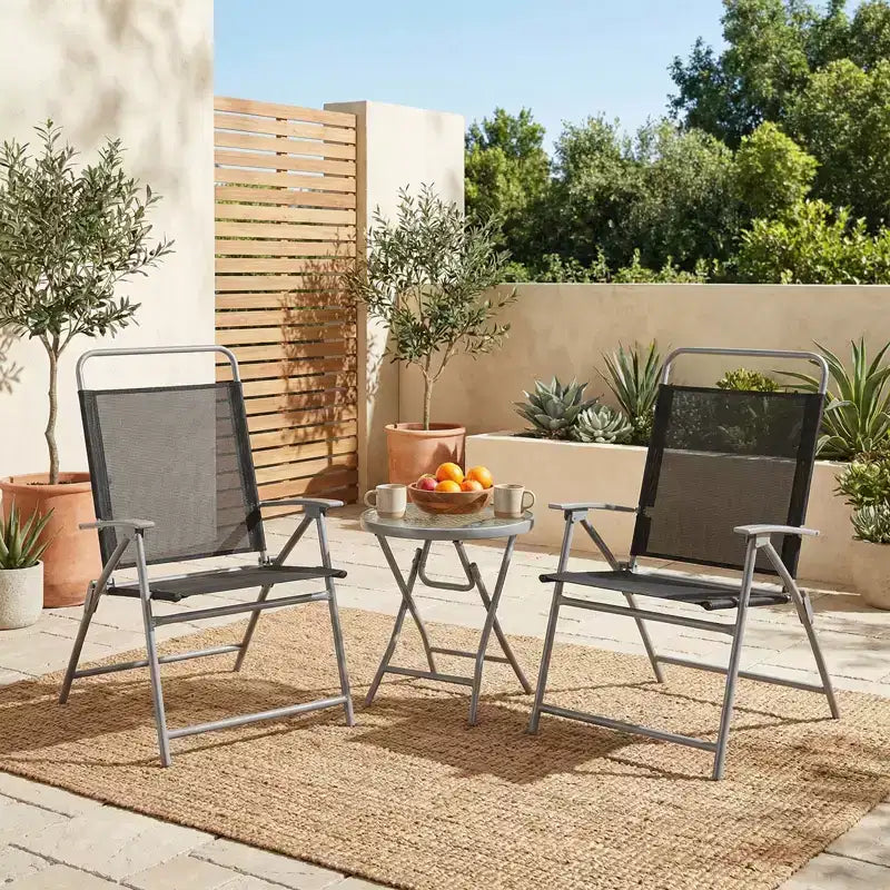Gymax Ensemble table et chaises pliantes de patio portables 3 pièces avec sièges extra-larges et cadre en métal