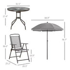 6 Piece Patio Dining Set for 4 with Umbrella/ Outdoor Set with 4 Folding Dining Chairs and Round Glass Table for Garden Backyard and Poolside - Gray