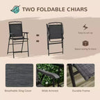 Ensemble de salle à manger d'extérieur 4 pièces avec table en verre trempé texturé vague, 2 chaises pliantes et parasol inclinable pour jardin ou terrasse - Noir