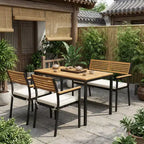 Gymax 4 PC Patio Furniture Set w/ Acacia Wood Table & Umbrella Hole 2 Stackable Chairs Bench Comfortable Cushions