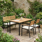 Gymax 4 PC Patio Furniture Set w/ Acacia Wood Table & Umbrella Hole 2 Stackable Chairs Bench Comfortable Cushions