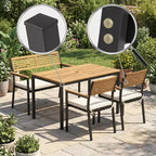 Gymax 4 PC Patio Furniture Set w/ Acacia Wood Table & Umbrella Hole 2 Stackable Chairs Bench Comfortable Cushions