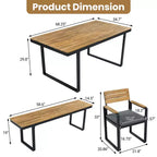 GDFStudio Elvira Patio Modern 6-Piece Acacia Wood Dining Set with Table, 4 Cushioned Chairs and Bench