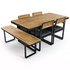 GDFStudio Elvira Patio Modern 6-Piece Acacia Wood Dining Set with Table, 4 Cushioned Chairs and Bench