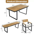 GDFStudio Elvira Patio Modern 6-Piece Acacia Wood Dining Set with Table, 4 Cushioned Chairs and Bench