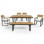 GDFStudio Elvira Patio Modern 6-Piece Acacia Wood Dining Set with Table, 4 Cushioned Chairs and Bench