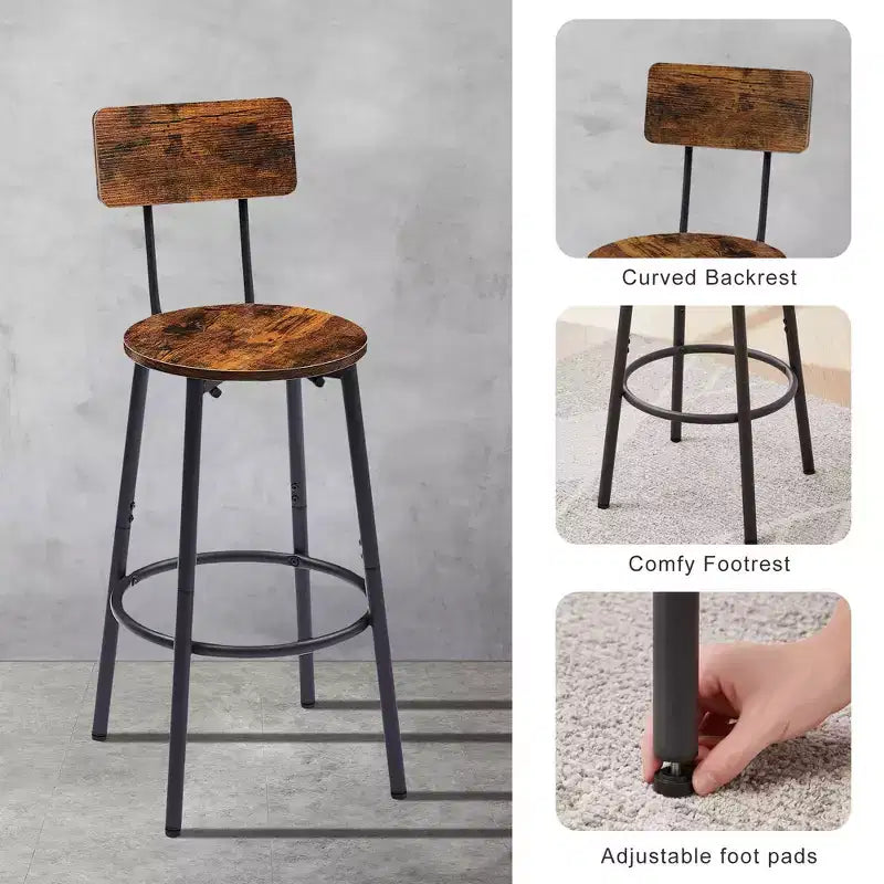 Ensemble de tabourets de bar ronds avec étagères, tabourets rustiques avec dossier pour bar et cuisine