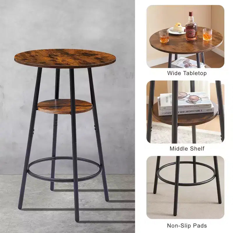 Ensemble de tabourets de bar ronds avec étagères, tabourets rustiques avec dossier pour bar et cuisine