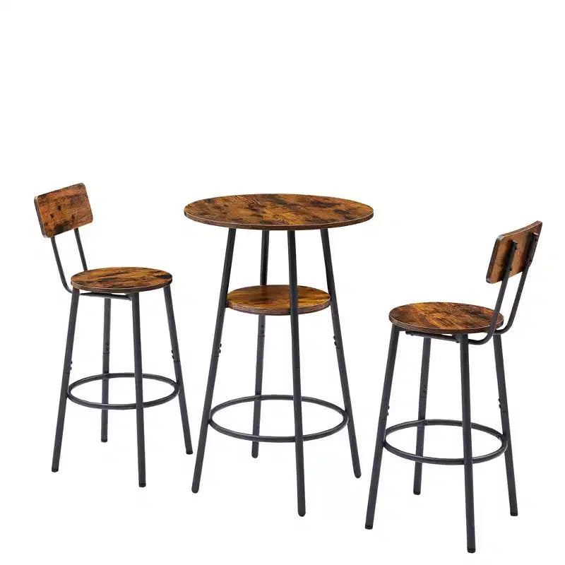 Ensemble de tabourets de bar ronds avec étagères, tabourets rustiques avec dossier pour bar et cuisine
