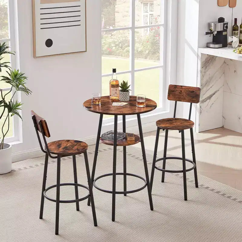 Ensemble de tabourets de bar ronds avec étagères, tabourets rustiques avec dossier pour bar et cuisine
