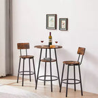 Ensemble de tabourets de bar ronds avec étagères, tabourets rustiques avec dossier pour bar et cuisine