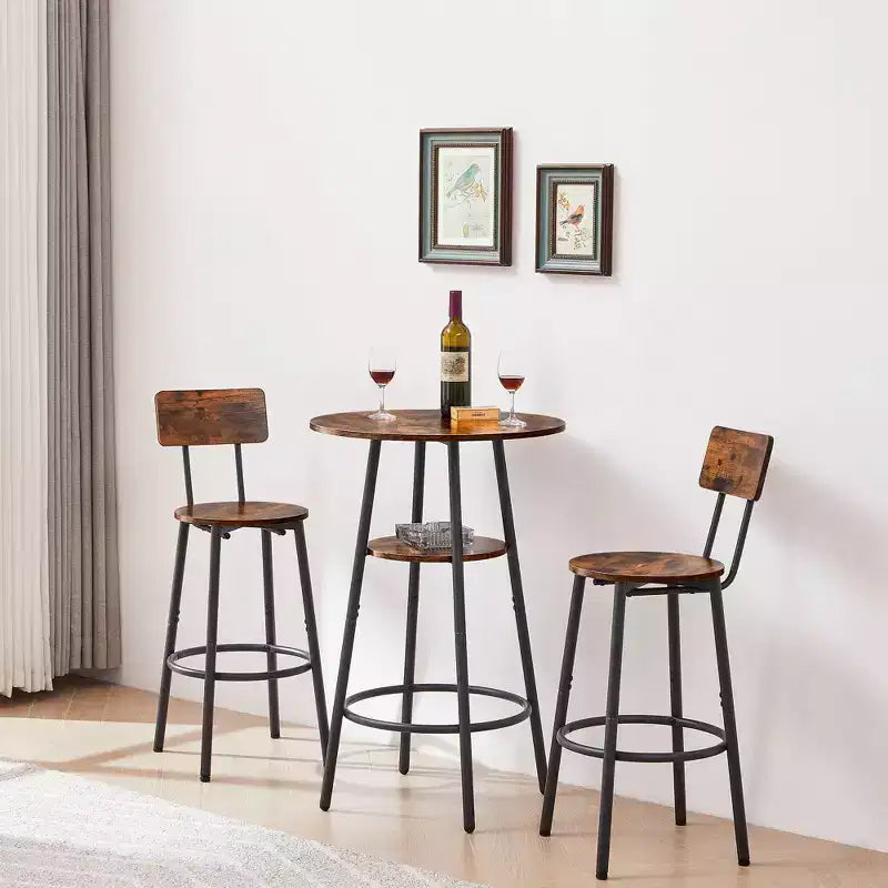 Ensemble de tabourets de bar ronds avec étagères, tabourets rustiques avec dossier pour bar et cuisine