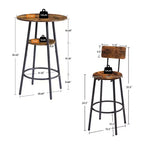 Ensemble de tabourets de bar ronds avec étagères, tabourets rustiques avec dossier pour bar et cuisine
