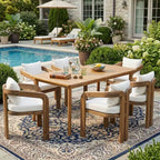 Christopher Knight Home Kesden 7 Piece Rustic Outdoor Acacia Wood Dining Set with Curved Backrest Chairs