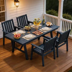 Ensemble de salle à manger extérieur 5 pièces pour 4 personnes, mobilier de patio en PEHD toutes saisons avec trou pour parasol, chaises sans accoudoirs modernes pour jardin et terrasse