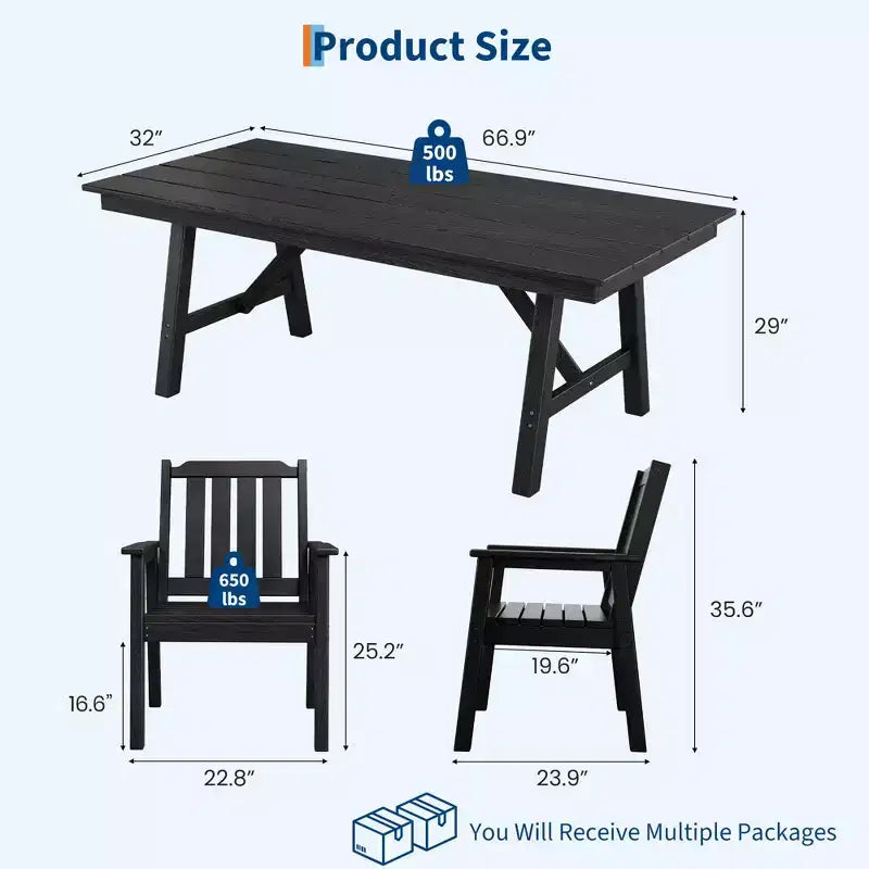 Ensemble de salle à manger extérieur 5 pièces pour 4 personnes, mobilier de patio en PEHD toutes saisons avec trou pour parasol, chaises sans accoudoirs modernes pour jardin et terrasse