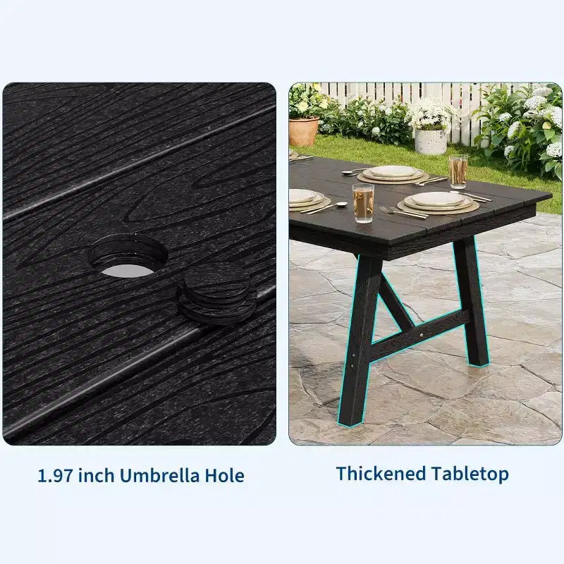 Ensemble de salle à manger extérieur 5 pièces pour 4 personnes, mobilier de patio en PEHD toutes saisons avec trou pour parasol, chaises sans accoudoirs modernes pour jardin et terrasse
