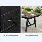 Ensemble de salle à manger extérieur 5 pièces pour 4 personnes, mobilier de patio en PEHD toutes saisons avec trou pour parasol, chaises sans accoudoirs modernes pour jardin et terrasse