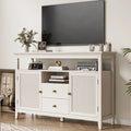 Credenza in Rattan da 134 cm, Mobile Contenitore Boho-Chic in Stile Rustico con Ripiani Regolabili, Credenza da Cucina Multifunzione