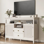 Credenza in Rattan da 134 cm, Mobile Contenitore Boho-Chic in Stile Rustico con Ripiani Regolabili, Credenza da Cucina Multifunzione