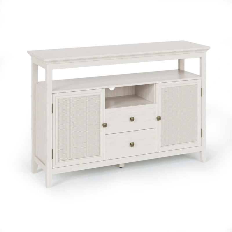 Credenza in Rattan da 134 cm, Mobile Contenitore Boho-Chic in Stile Rustico con Ripiani Regolabili, Credenza da Cucina Multifunzione