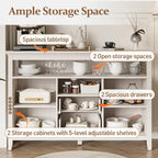 Credenza in Rattan da 134 cm, Mobile Contenitore Boho-Chic in Stile Rustico con Ripiani Regolabili, Credenza da Cucina Multifunzione