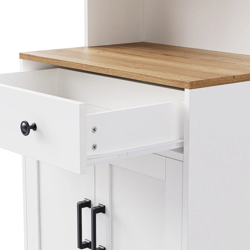 Mobile Contenitore con 4 Piedini a Zucca in Legno Massello, Dispensa da Cucina con Ripiani Regolabili, Libreria a 5 Livelli con Cassetto