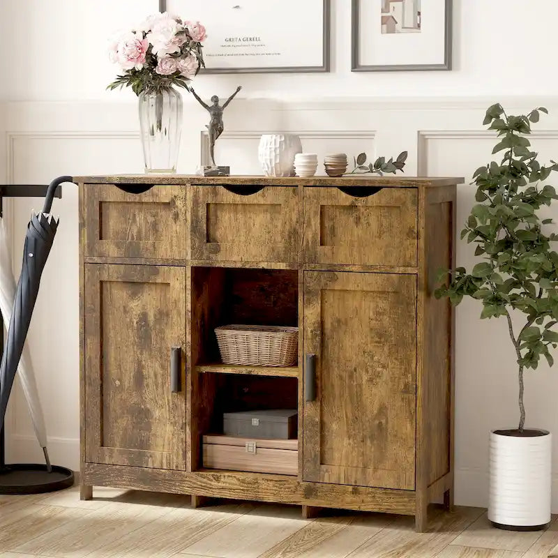 Mobili contenitore, Mobiletto da terra in legno, con cassetti e ripiani, Mobile ausiliario per soggiorno, camera da letto