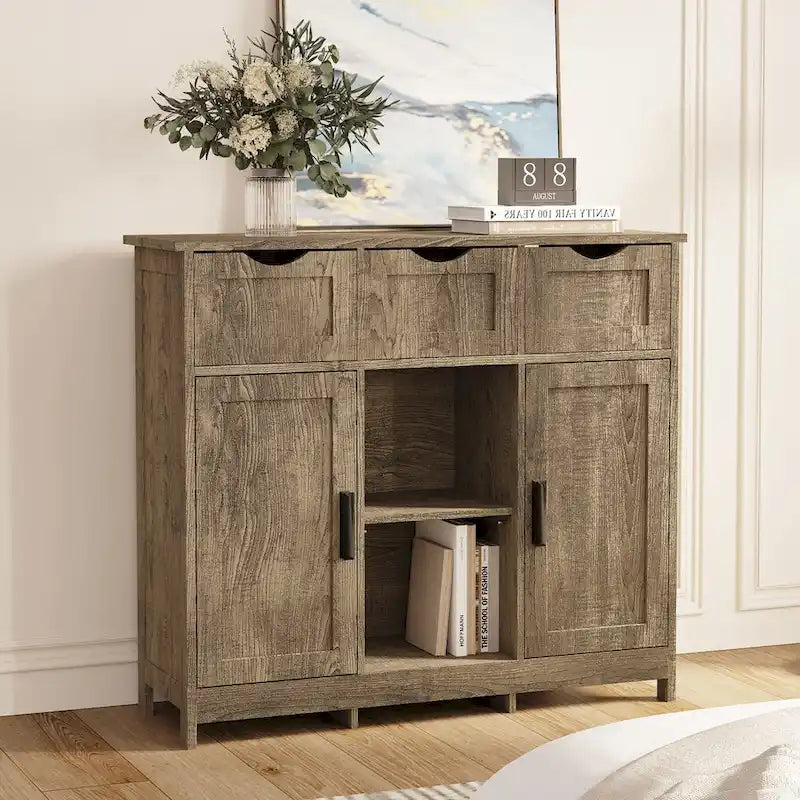 Mobili contenitore, Mobiletto da terra in legno, con cassetti e ripiani, Mobile ausiliario per soggiorno, camera da letto
