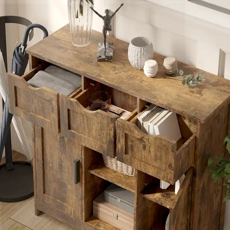 Mobili contenitore, Mobiletto da terra in legno, con cassetti e ripiani, Mobile ausiliario per soggiorno, camera da letto