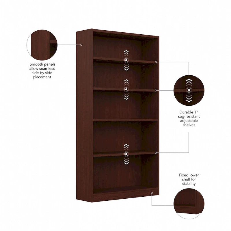 Libreria a 5 Ripiani Alta – 183 cm con Ripiani Regolabili per Casa e Ufficio
