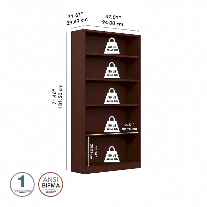 Libreria a 5 Ripiani Alta – 183 cm con Ripiani Regolabili per Casa e Ufficio