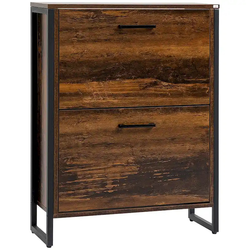 Industrial Shoe Cabinet with 2 Flip Drawers, Freestanding Shoe Storage Cabinet for 12 Pair