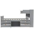 Letto a piattaforma Twin/Full Size Captain con 4 cassetti e mensole portaoggetti, struttura letto in legno massello con testiera libreria contenitore