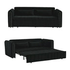 Divano letto moderno convertibile imbottito in velluto con braccioli arrotolati decorati con borchie in rame