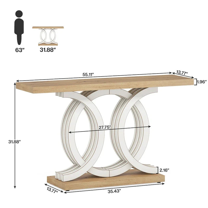 Consolle Vintage con Base Geometrica Tavolo da Ingresso in Legno