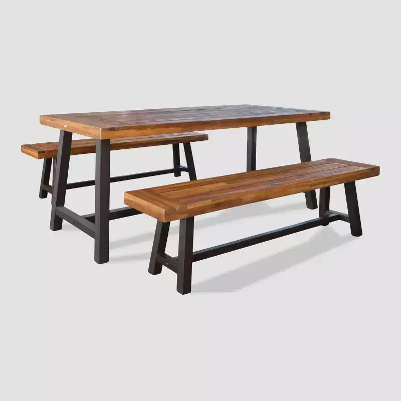 Ensemble de salle à manger d'extérieur rustique en bois Carlisle 3 pièces - Christopher Knight Home