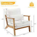 Poltrona d'accento rivestita in misto lino con gambe in legno e un cuscino, beige