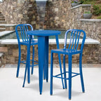 Flash Furniture Table de bar ronde 24" en métal de qualité commerciale pour intérieur/extérieur avec 2 tabourets à dossier à lattes verticales