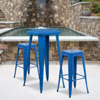 Ensemble table de bar ronde en métal de 24 po de qualité commerciale Flash Furniture pour l'intérieur et l'extérieur avec 2 tabourets sans dossier à assise carrée
