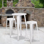 Ensemble table de bar ronde en métal de 24 po de qualité commerciale Flash Furniture pour l'intérieur et l'extérieur avec 2 tabourets sans dossier à assise carrée