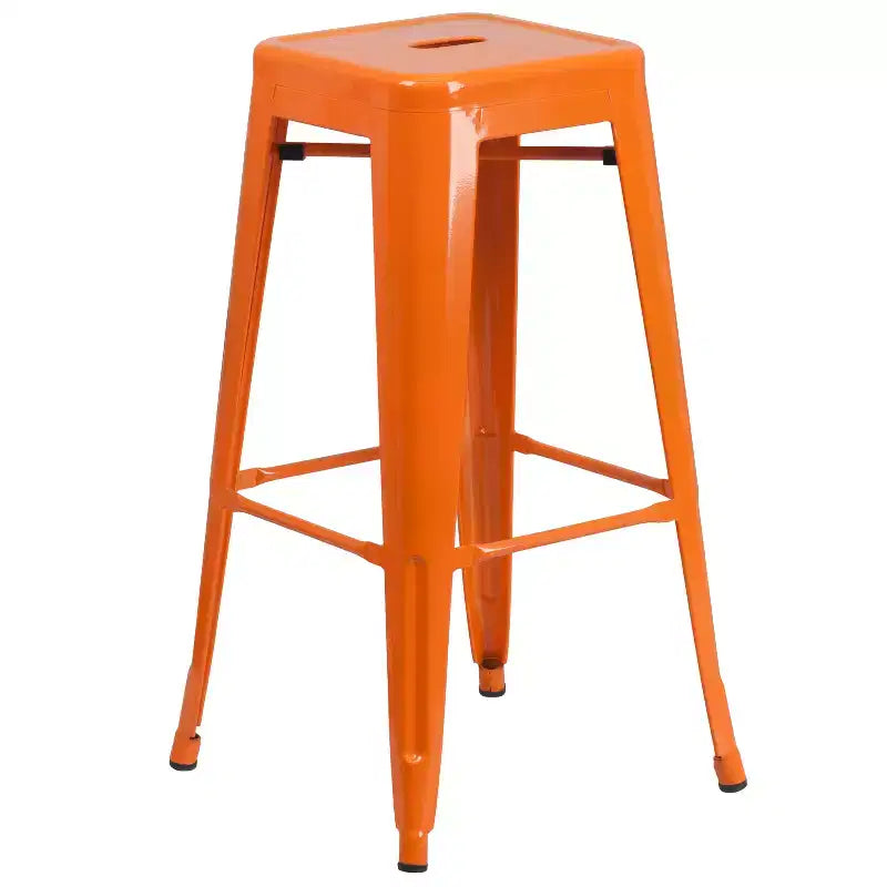 Flash Furniture Table de bar ronde 24" en métal de qualité commerciale pour l'intérieur et l'extérieur avec 4 tabourets carrés sans dossier