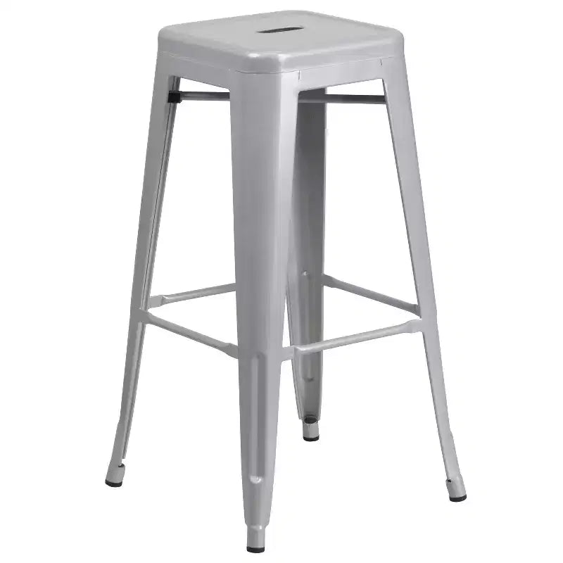 Flash Furniture Table de bar ronde 24" en métal de qualité commerciale pour l'intérieur et l'extérieur avec 4 tabourets carrés sans dossier